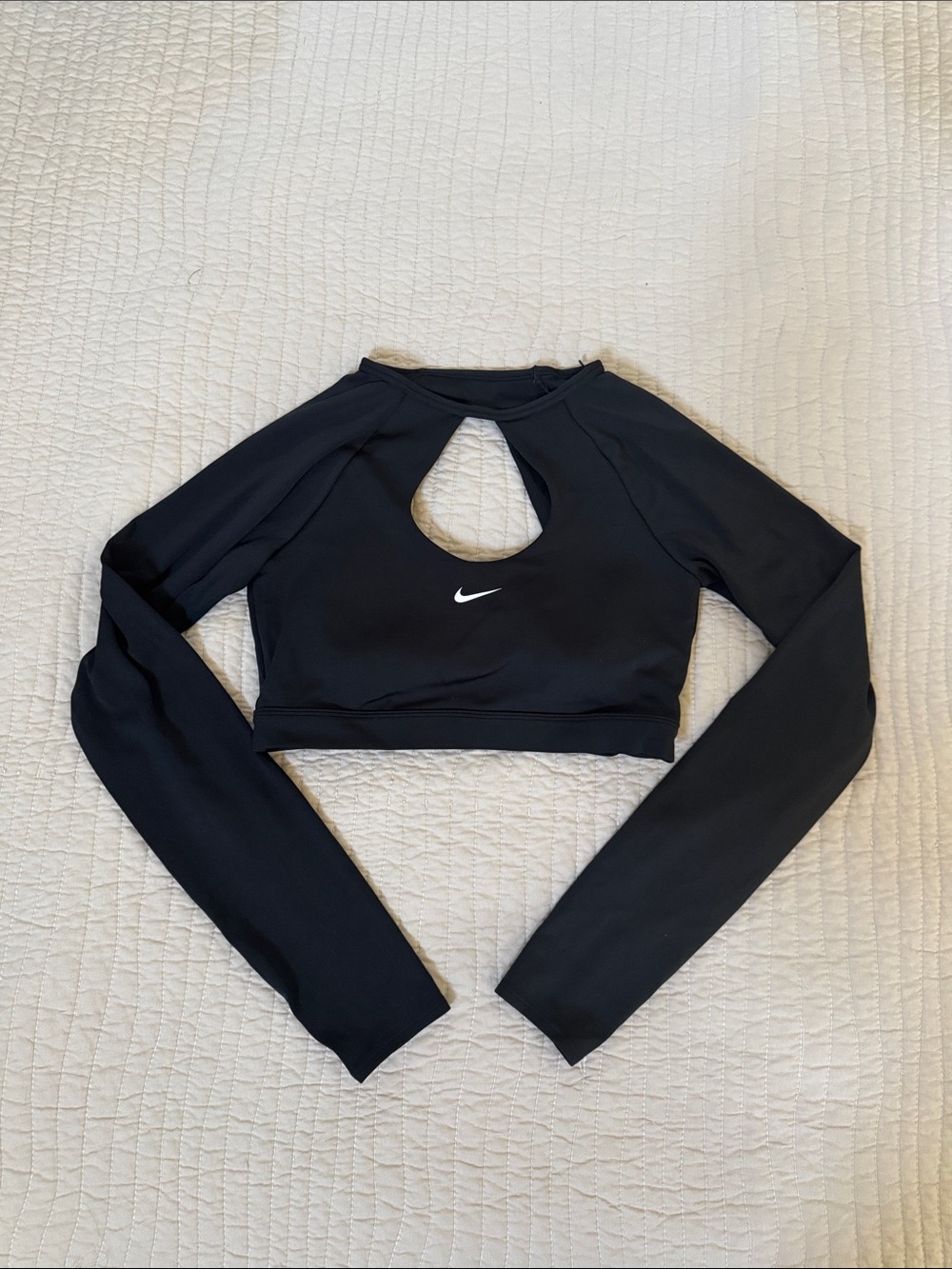 Nike Black Long-Sleeve Cutout Crop Top with Swoosh